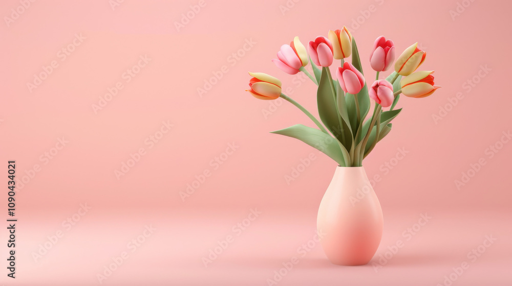 Obraz premium Pink Tulips in a Vase on a Pink Background