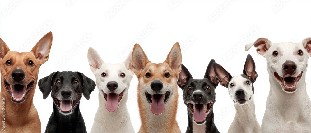 Obraz premium Cheerful dogs gathered together studio pet photography bright setting fun vibe