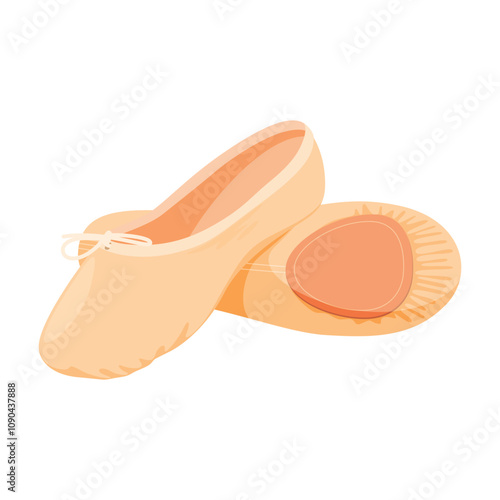 Beige nude ballet flats with tied bow isometric vector illustration