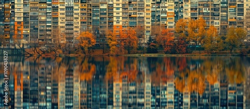Autumn Reflections of Apartment Blocks in Water