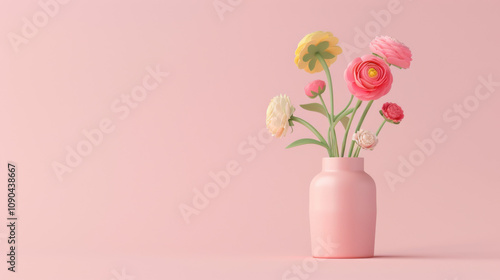 Wallpaper Mural Pink Flowers in a Vase on a Pink Background Torontodigital.ca
