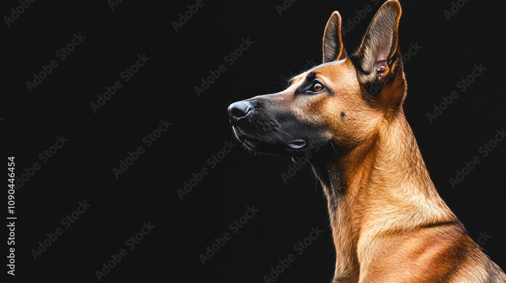 Obraz premium A close-up profile of a dog against a dark background, showcasing its features and expression.