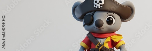 A cartoon koala dressed as a pirate, complete with a hat and eye patch. photo