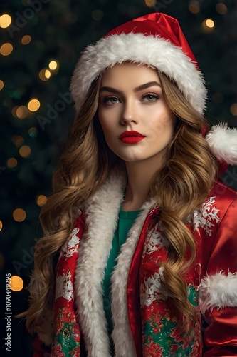 woman in santa hat