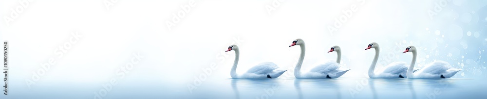 Fototapeta premium Swans gliding gracefully in wetland pond