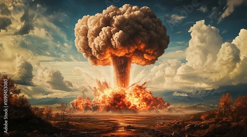 A nuclear explosion creates a dramatic mushroom cloud