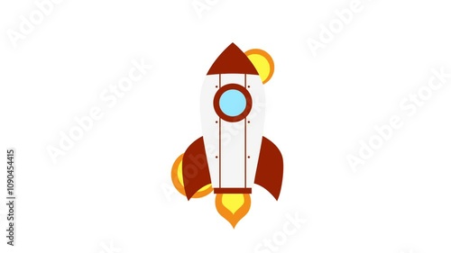 animated rocket flying in the sky on white background
