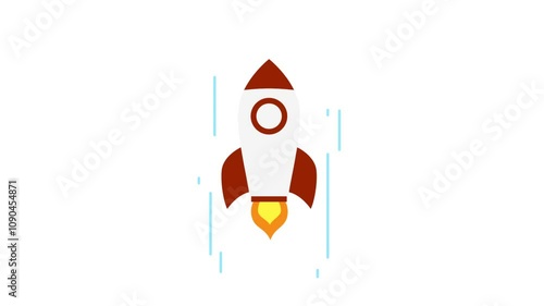 animated rocket flying in the sky on white background