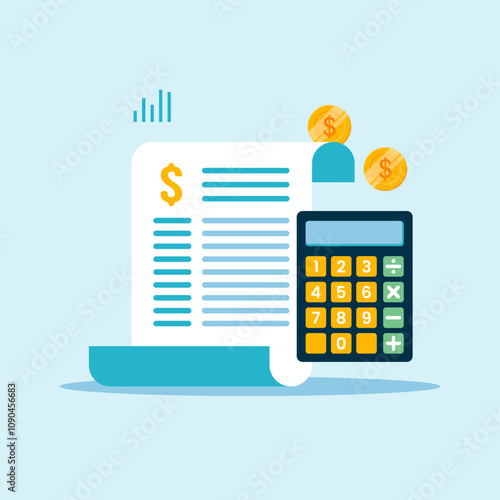 Financial report illustration vector. report paper and calculator icon.