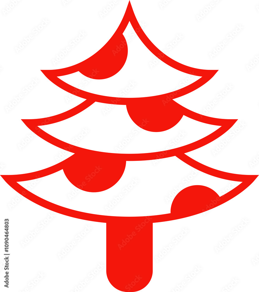 Obraz premium Red Christmas Tree and Pine Icon
