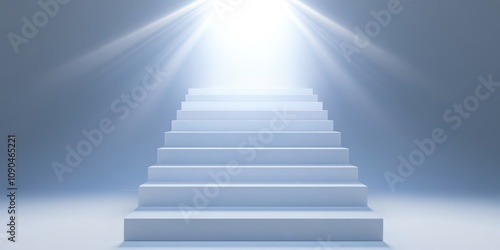 Bright Light Illuminating a Series of White Steps Leading to an Unseen Destination, Symbolizing Hope, Ascension, and Spiritual Journey in a Minimalist Style