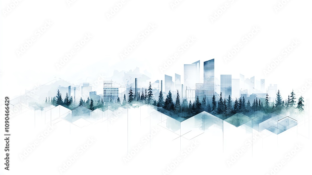 Obraz premium Abstract cityscape blending skyscrapers with nature