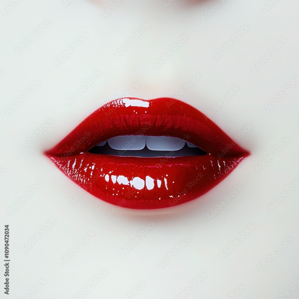 Obraz premium Bold Lips: Red Lipstick Message on Woman's Mouth