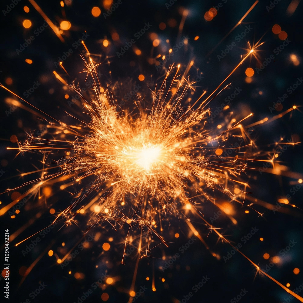 Obraz premium Bursting Gold Sparks of Fireworks Exploding Against a Dark Night Sky