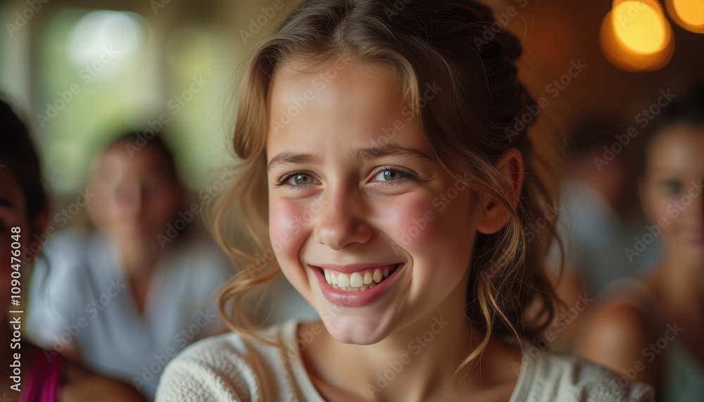 Teen girl with a tearful smile during a special emotional occasion feeling deep emotions Teen girl with a tearful smile during a special emotional occasion feeling deep emotions