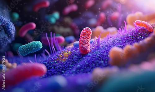 Macro view of gastrointestinal bacteria. The photo shows the intestinal microbial community