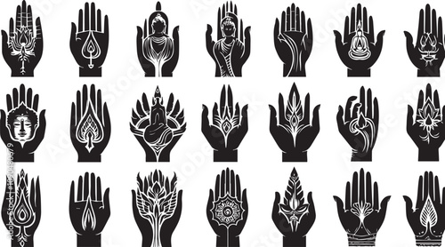 Black and White Hamsa Hand Vector Art: Spiritual Palm Designs, Henna Tattoo Style, Middle Eastern Amulets, Good Luck Charms, Graphic Elements
