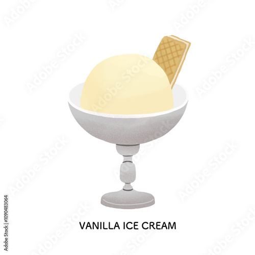 純喫茶のバニラアイスクリーム　色鉛筆タッチのイラスト