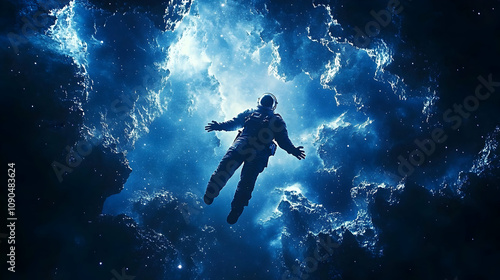 Wallpaper Mural Astronaut Drifts in a Cosmic Nebula, a Digital Painting of Space Exploration Torontodigital.ca