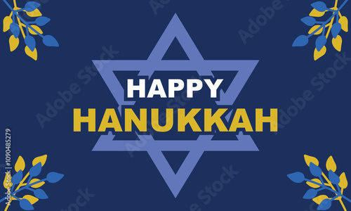 Happy Hanukkah greeting card with symbols of Jewish holiday. Template for banner, flyer, poster, background with vector place for your text. Vector illustration. EPS 10