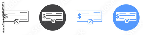 Bounced check Icon flat line symbol set.