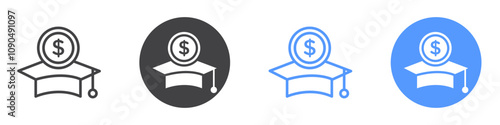Education cost icon flat line symbol set.