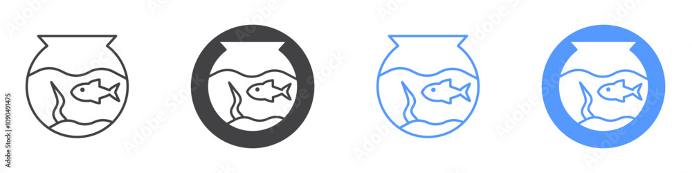 Fish bowl icon flat line symbol set. Fish bowl icon flat line symbol set.