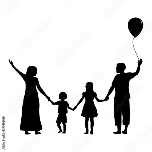 silhouette children and family  playing with balloons