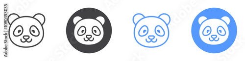 Panda icon flat line symbol set.