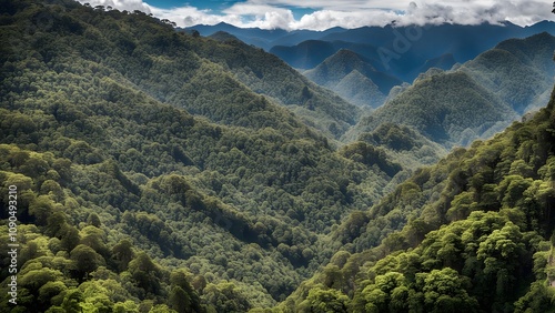 The lush valley of lamington national park with rainforest waterfalls and mountains in the background, Ai Generated photo