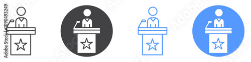 Politician speaker icon flat line symbol set.