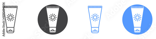 Sun cream icon flat line symbol set.