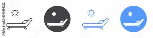 Sun bed icon flat line symbol set.