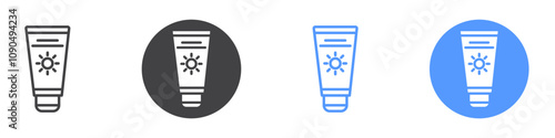 Sunscreen icon flat line symbol set.