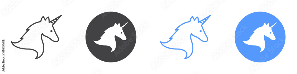 Fototapeta premium Unicorn icon flat line symbol set.