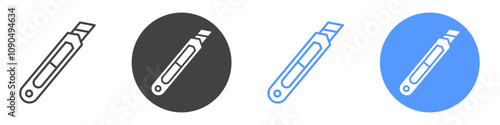 Utility knife icon flat line symbol set.