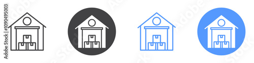 Warehouse icon flat line symbol set.