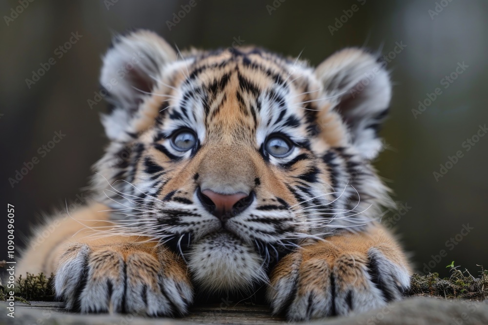 Obraz premium Close-Up Portrait of a Curious Tiger Cub