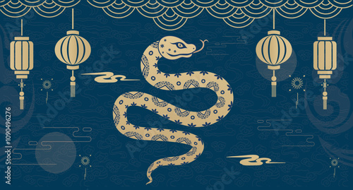 Traditional Chinese Year of the Snake illustration vector 2025