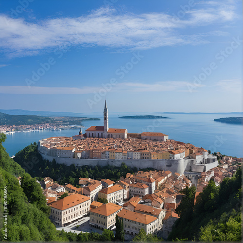 Pirano, Slovenia: Panoramica della cittadina istriana. photo