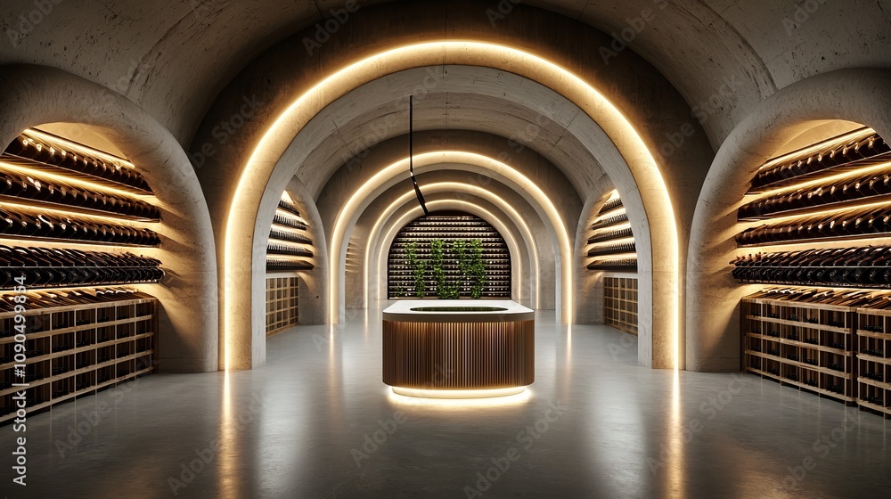 Fototapeta premium Wine cellar scene, premium wine collection on display