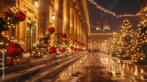 Wallpaper Mural Festively decorated pathway with Christmas lights and ornaments. Torontodigital.ca