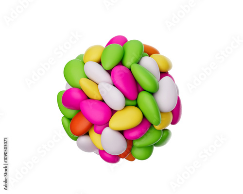 Foto 3d Colorful Almond Candies, Sugar Coated Almond Candy Ball On White background,