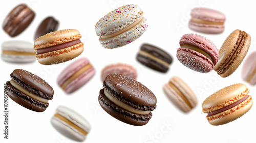 Wallpaper Mural 3D Render of Assorted Macarons Falling Against White Background Torontodigital.ca