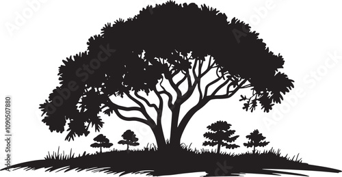 Minimalist black and white illustration of a tree. 