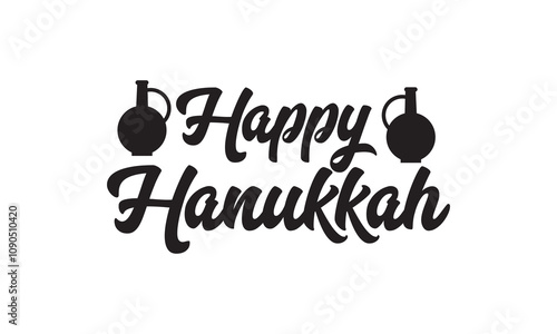 Happy Hanukkah holiday lettering calligraphy. Template for greeting card, banner, poster, invitation, flyer. isolated on white and black background. vector illustration. EPS 10