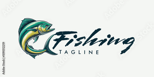 mahi mahi fish illustration for fishing logo flat design hand drawn