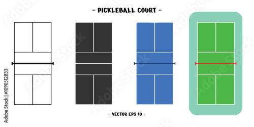 set of pickleball court designs, available in striped, solid black and green striped styles. editable vector eps 10.