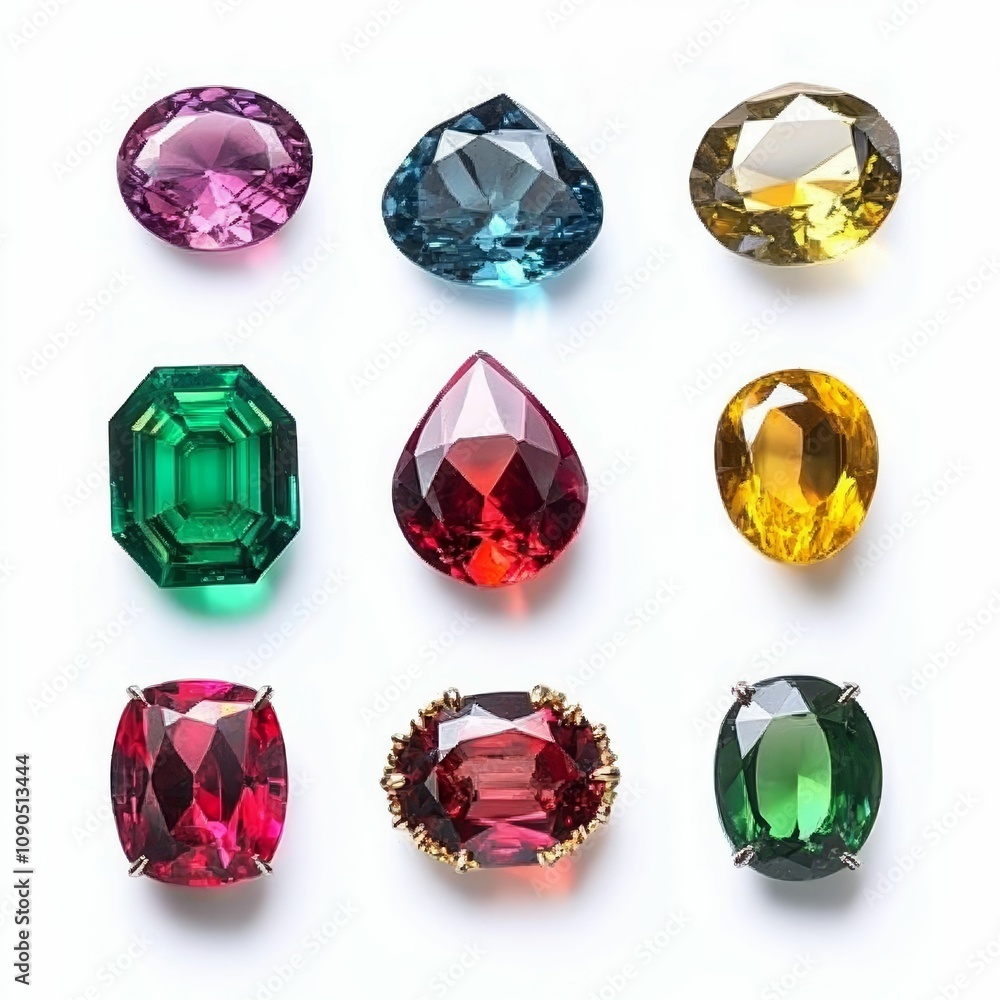Fototapeta premium Nine colorful gemstones, various cuts.