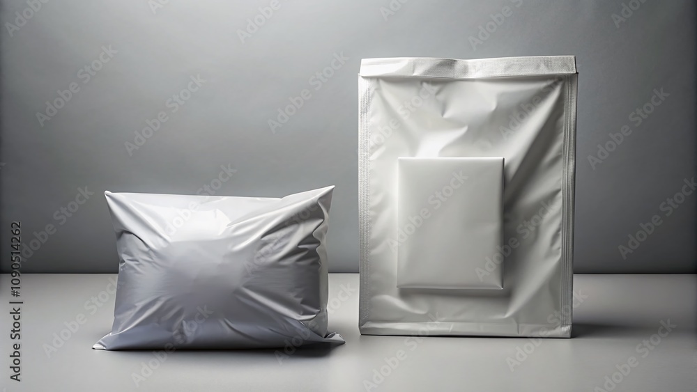 Low Light Photography of a Blank White Postal Package and Shipping Plastic Bag Mockup Isolated on a Clean Background for E-commerce and Shipping Projects Low Light Photography of a Blank White Postal Package and Shipping Plastic Bag Mockup Isolated on a Clean Background for E-commerce and Shipping Projects